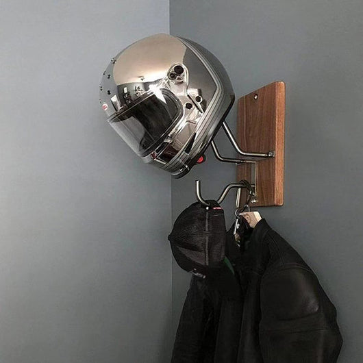 Soporte de Pared para Casco de Motocicleta en Madera - Organizador y Perchero