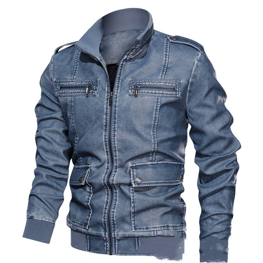 Chaqueta de Cuero PU 3D con Solapa y Color Liso para Hombre - Image 2