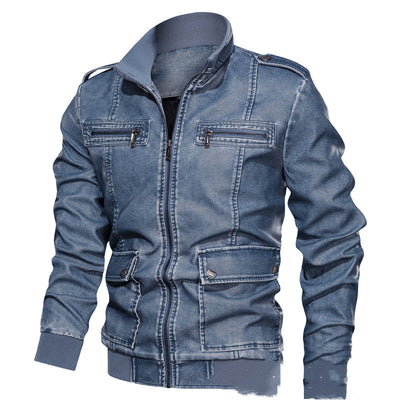 Chaqueta de Cuero PU 3D con Solapa y Color Liso para Hombre - Image 2