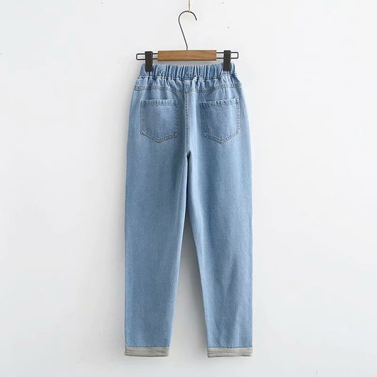 Pantalones de Mezclilla con Cintura Elástica, Cordones y Bordado de Estrella - Image 10