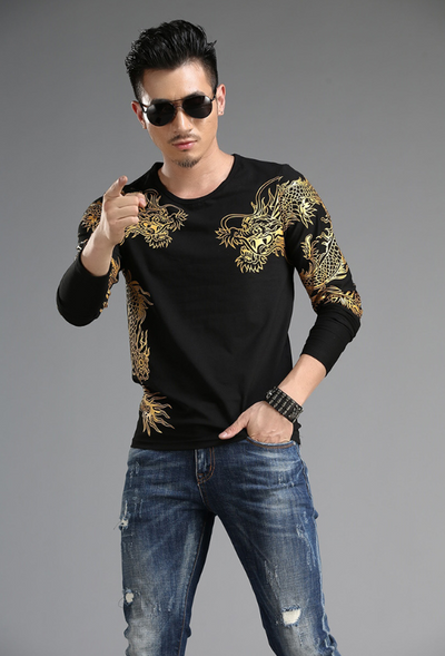 Playera Manga Larga Cuello Redondo Estilo Chino Dragón 3D Slim Fit - Image 7