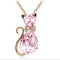 Creative Lady Cute Bow Kitty Crystal Necklace Rosado Dorado