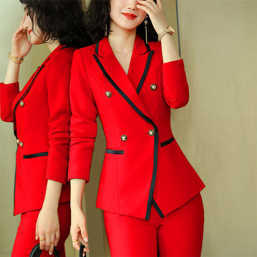Traje Ejecutivo Mujer Doble Botonadura con Pantalón Ancho Dividido - Image 12