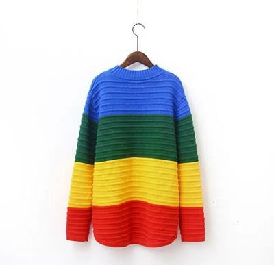 Suéter Tejido Arcoíris Degradado de Cuello Alto para Mujer - Image 5