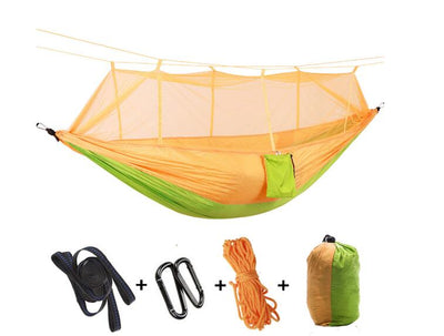 Hamaca Camping Doble con Red Antimosquitos - Paracaídas Portátil Verde Militar - Image 24