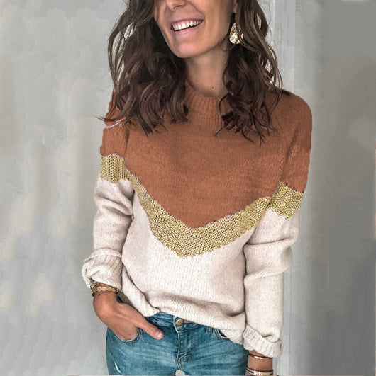Suéter de cuello redondo con mangas raglán patchwork - Image 16