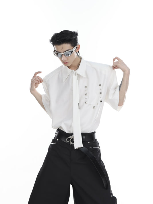 Camisa Casual de Manga Corta con Hombreras Acolchadas y Detalles Metálicos - Image 2