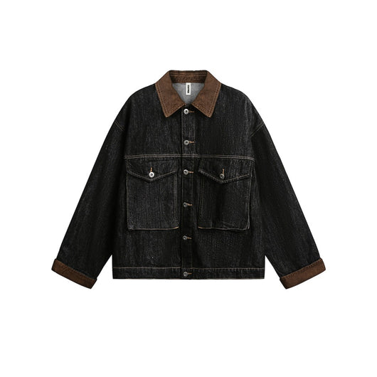 Chaqueta Denim Negra Retro Suelta para Hombre - Estilo Workwear Casual - Image 3