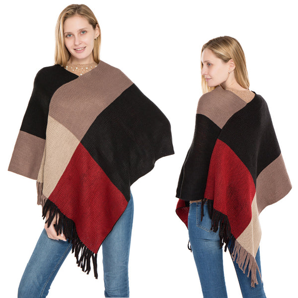 Chal Tejido de Cuadros Multicolor Cálido - Estilo Europeo para Otoño e Invierno