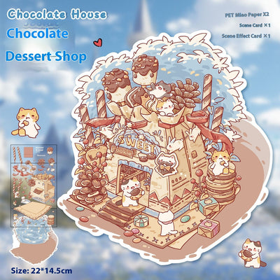 Diy Notebook Decompression Stacking Miniature Sticker set featuring a cute cartoon hot pot shop scene with animal characters. - Image 10