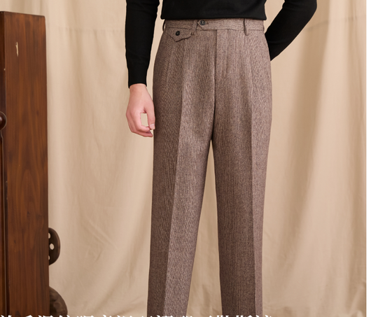 Pantalones de Lana Pata de Gallo Cintura Alta para Hombre - Otoño Invierno - Image 6