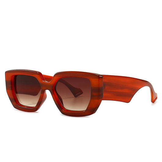 Modern retro sunglasses with a thick light brown plastic frame and dark lenses, featuring wide black temples. - Image 27