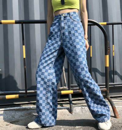 Pantalón Cuadrille Cintura Alta Pierna Ancha Mujer Hip Hop Holgado Punk
