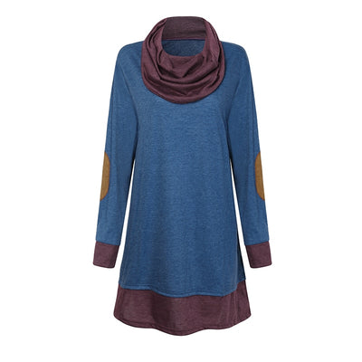 Blusa Casual de Manga Larga con Parches en Codos y Cuello Cowl para Mujer - Image 6