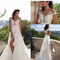 Vestido de Novia Bohemio con Apliques de Encaje, Largo Piso en Gasa Elegante