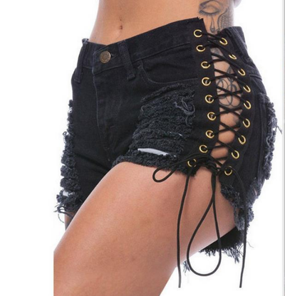 Shorts Desgarrados con Cordones Estilo Graveyard - Image 2