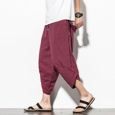 Pantalones Cortos de Lino Casual con Rayas Verticales para Hombre
