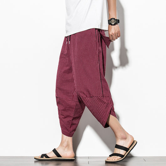 Pantalones Cortos de Lino Casual con Rayas Verticales para Hombre