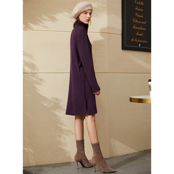 Vestido Suéter Cuello Alto Tejido Suelto para Otoño e Invierno