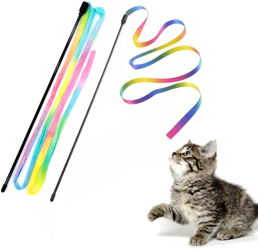 Varita Interactiva Arcoíris para Gatos - Juguete Teaser con Cintas de Colores
