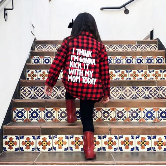 Blusa Infantil a Cuadros Rojo con Estampado de Letras