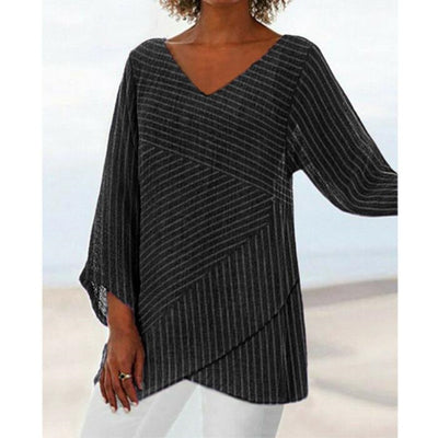 Blusa Manga Larga Cuello V con Rayas Cruzadas - Image 2