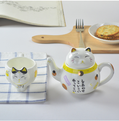 Juego de Té Gato de la Suerte Cerámica - Taza y Tetera Decorativa - Image 5