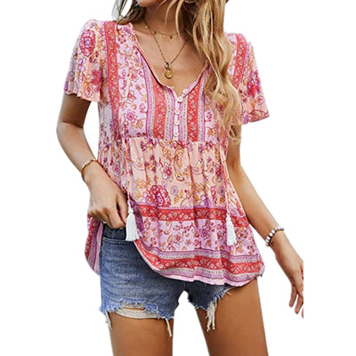 Blusa Suelta con Cuello en V y Cordón Ajustable para Mujer - Image 3