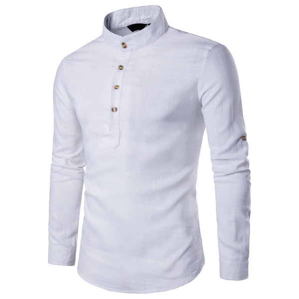 Camisa Casual Hombre Algodón Lino Cuello Mao Manga Larga Estilo Chino Tradicional