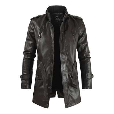 Abrigo de Cuero para Hombre con Cuello Alzado y Forro Polar - Image 4