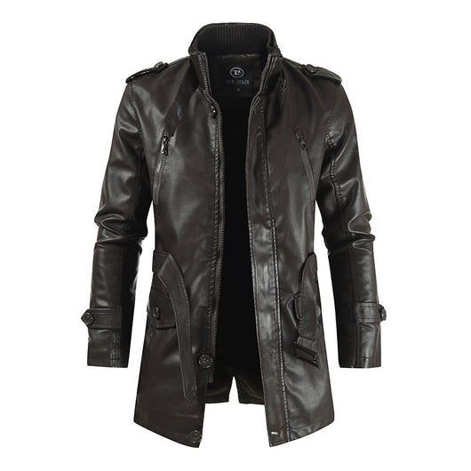 Abrigo de Cuero para Hombre con Cuello Alzado y Forro Polar - Image 4