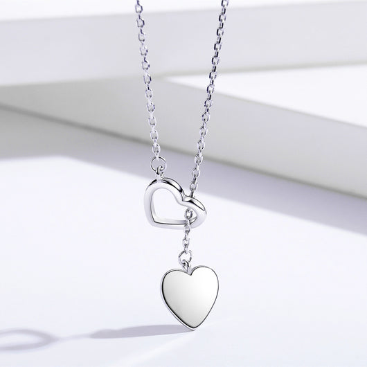 Collar Doble Corazón en Plata Esterlina