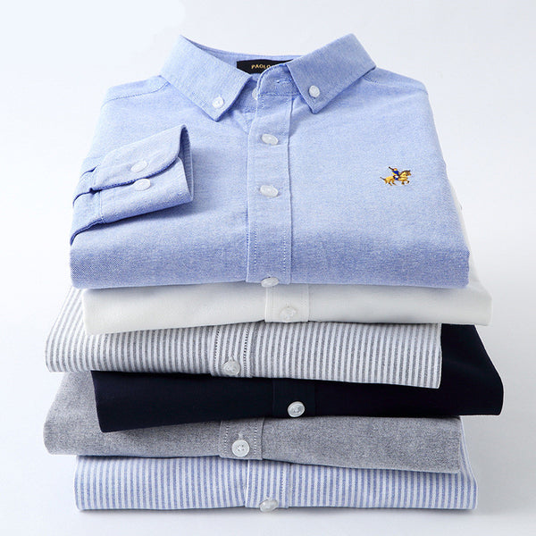 Camisa Oxford de Algodón con Bordado para Hombre - Manga Larga Talle Europeo