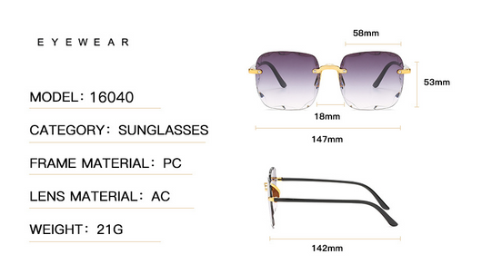 Pink rimless square sunglasses with wavy edges, gold-tone hardware, and clear pink temples on a white background. - Image 3