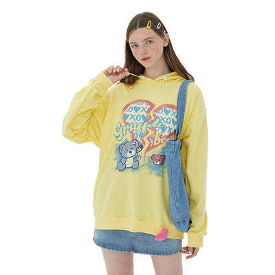 Sudadera con Capucha Suelta para Pareja - Diseño Osito Amor
