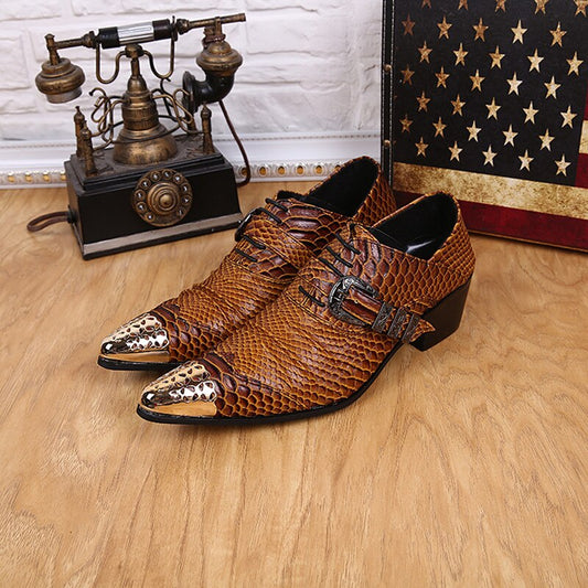 Zapatos de Cuero Estilo Británico con Estampado Serpiente - Modelo Bajo