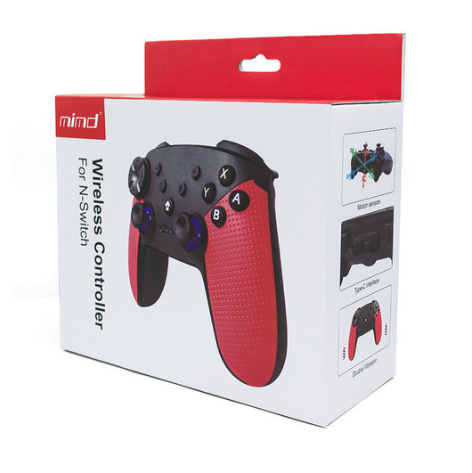 Black and red wireless Bluetooth gamepad with textured grips, dual analog sticks, D-pad, and face buttons. - Image 3