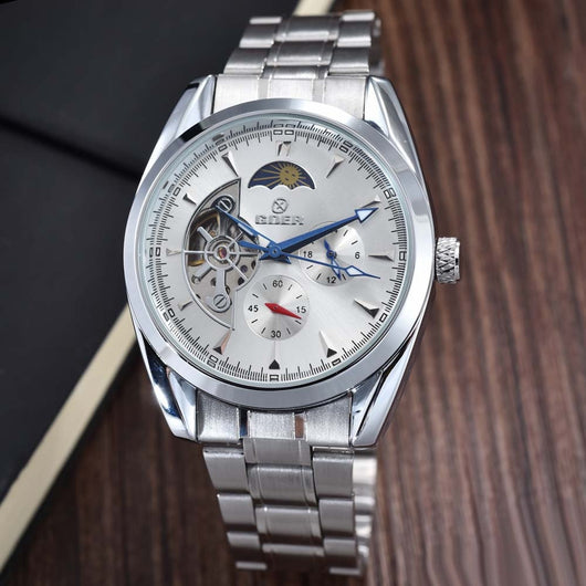 Reloj Automático Tourbillon para Hombre con Fase Lunar y Acero Inoxidable