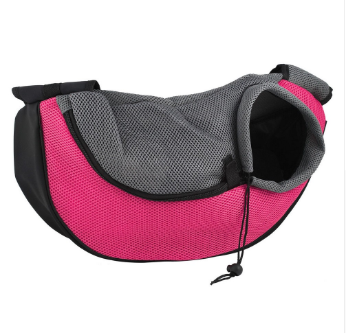 Green and black mesh pet carrier sling bag with a drawstring opening and a yellow flower-shaped zipper pull. - Image 11