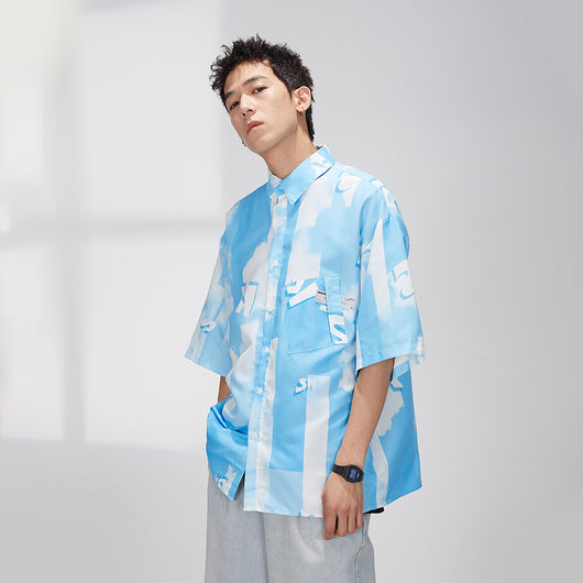 Camisa Retro Suelta con Estampado Completo de Manga Corta - Image 11