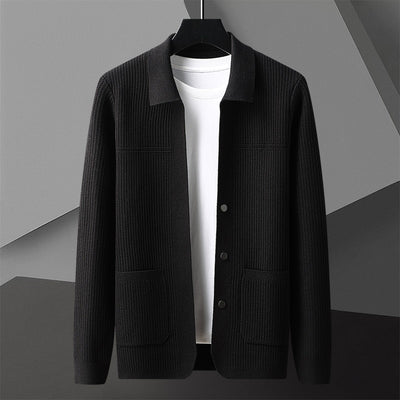 Suéter de Cuello Solapa Grueso para Hombre - Manga Larga Otoño Invierno con Bolsillos