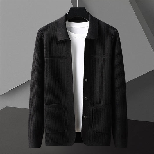 Suéter de Cuello Solapa Grueso para Hombre - Manga Larga Otoño Invierno con Bolsillos