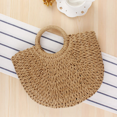 Bolsa de Playa Redonda Tejida a Mano - Bolso Cruzado de Ratán para Mujer - Image 66