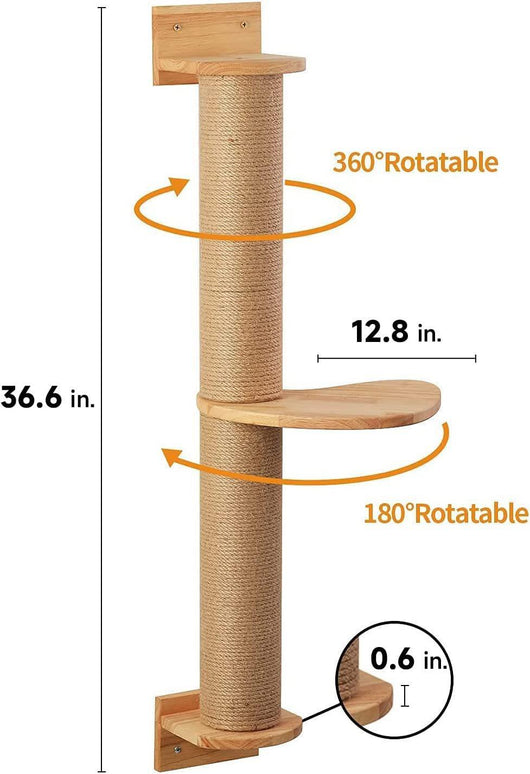 Plataforma de Salto para Gatos con Poste de Cáñamo y Soporte Mural - Image 6