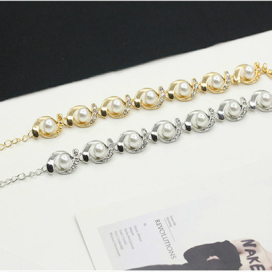 Pulsera de Perla y Diamante en Aleación - Diseño Creativo y Personalizado - Image 2