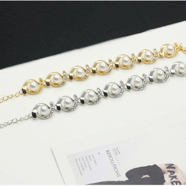 Pulsera de Perla y Diamante en Aleación - Diseño Creativo y Personalizado