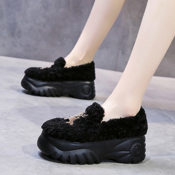 Zapatos Plataforma Mujer Invierno Terciopelo - Tacón Medio Cómodo