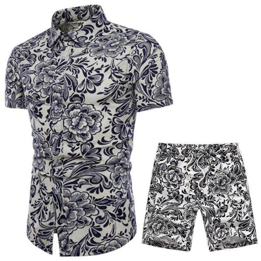 Conjunto Casual Étnico para Hombre - Camisa Floral de Manga Corta con Shorts - Image 7