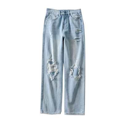 Pantalones Vaqueros Azul Claro Rotos Rectos para Mujer - Image 9