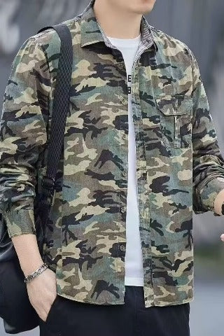 Chaqueta Casual Camuflaje Hombre - Camisa Suelta Retro Manga Larga - Image 11